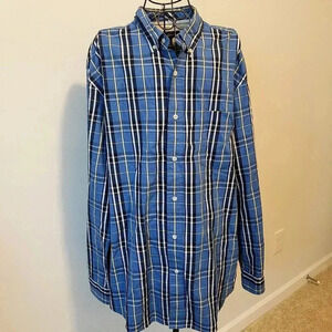 Club Room Button Down Shirt XL Blue Plaid L/S